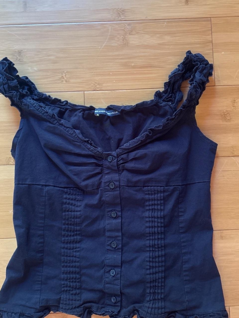 Brandy Melville Black Ruffled Button-Front Camisole